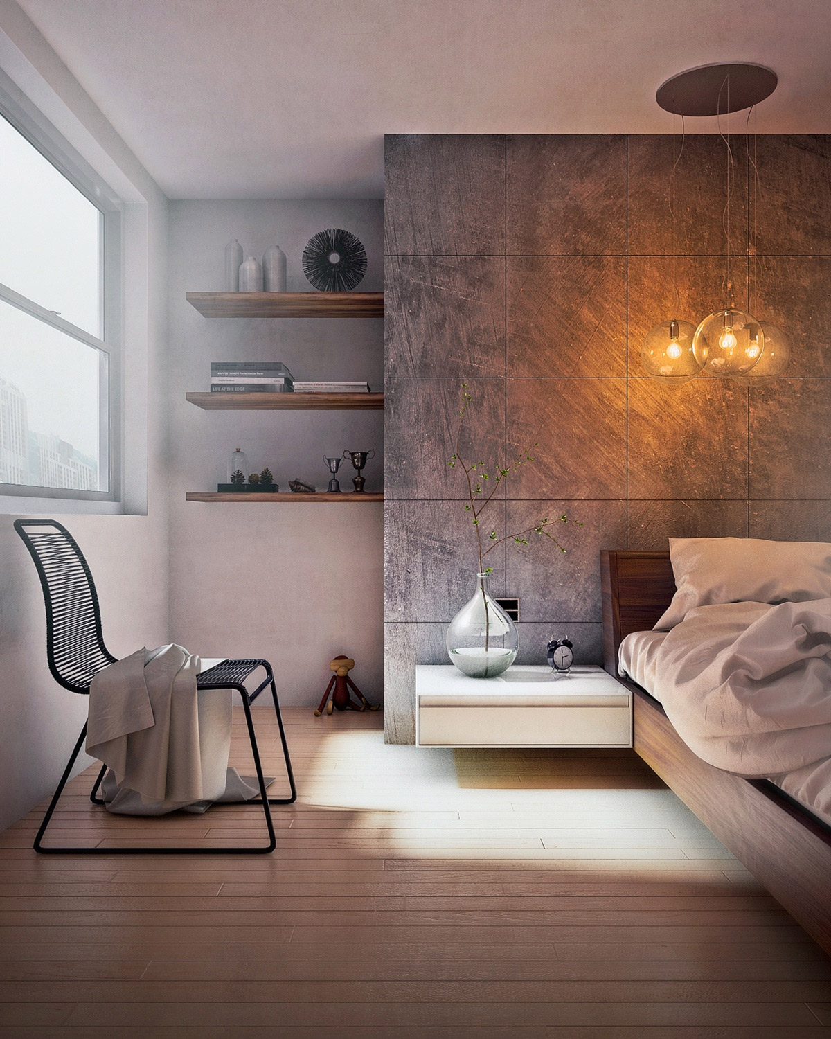 Бетонная стена в спальне: 30 стильных примеров