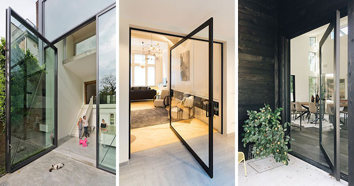 Поворотные стеклянные двери для дома: 11 примеров